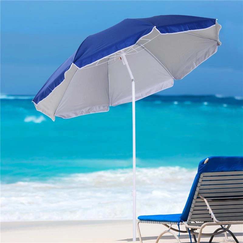 OMBRELLONE DA SPIAGGIA INCLINABILE CON FODERA RIFLETTENTE IN ACCIAIO E POLIESTERE Ø 1.7X2.05 M BLU