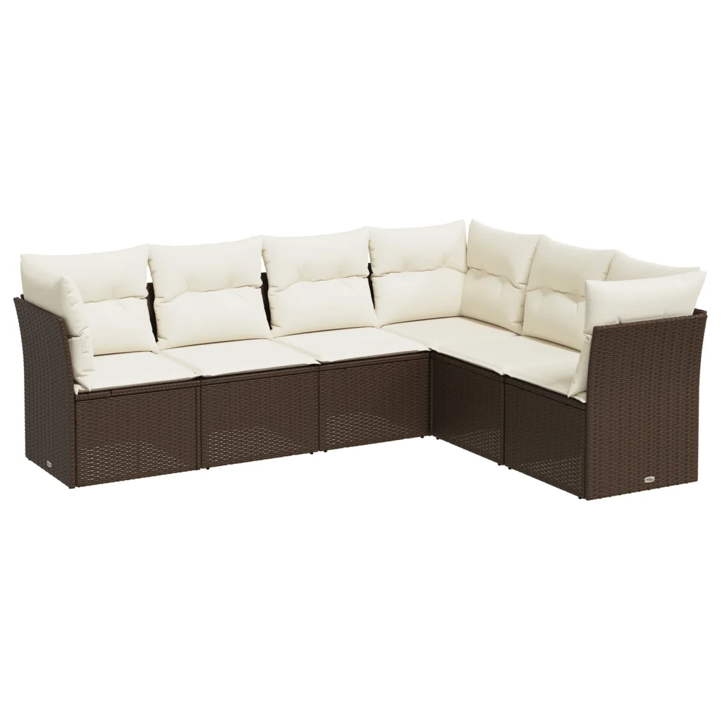 Set Divano da Giardino 6 pz con Cuscini Marrone in Polyrattan 3249522