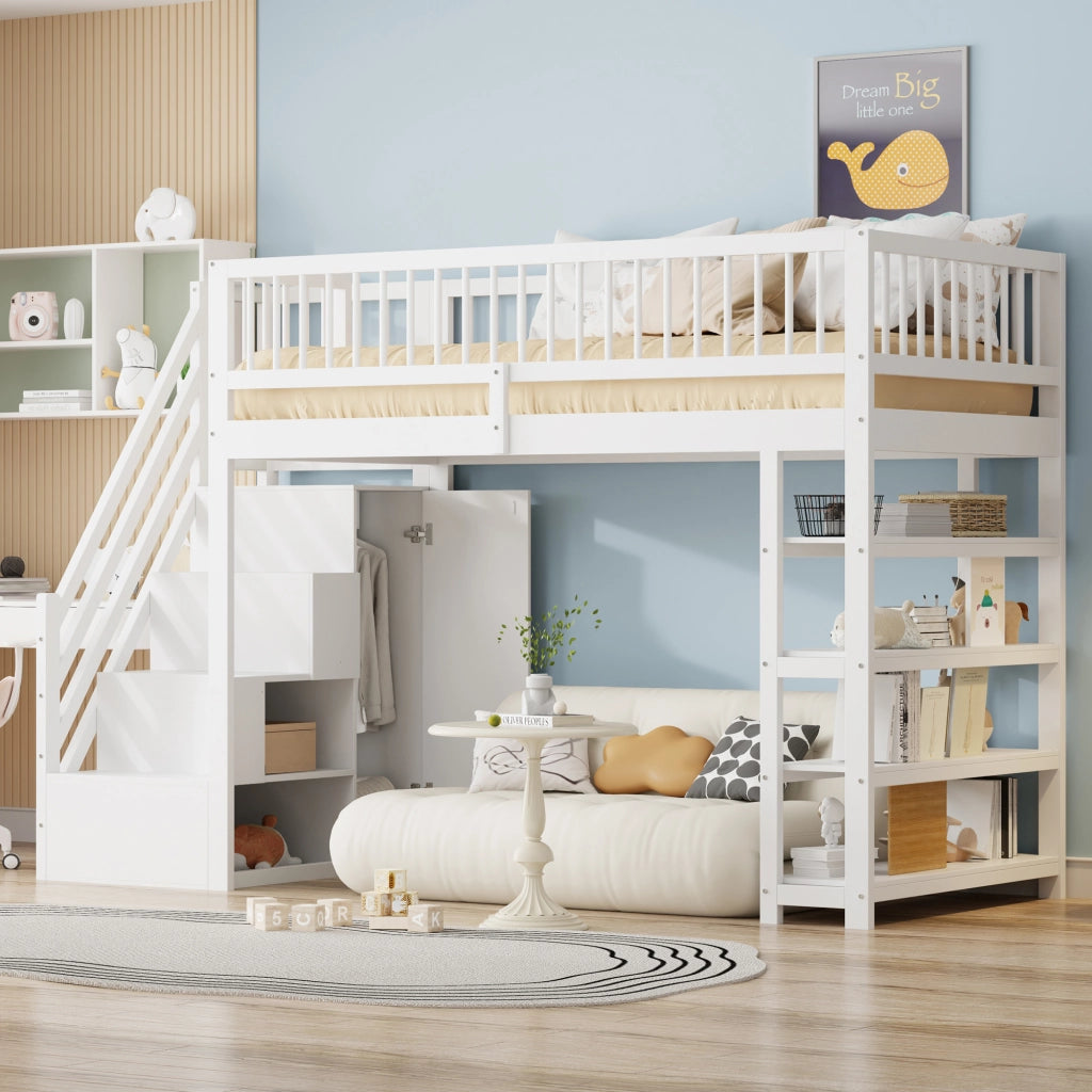 LETTO A CASTELLO multifunzionale 90 x 200 cm bianco con armadio e ripiani