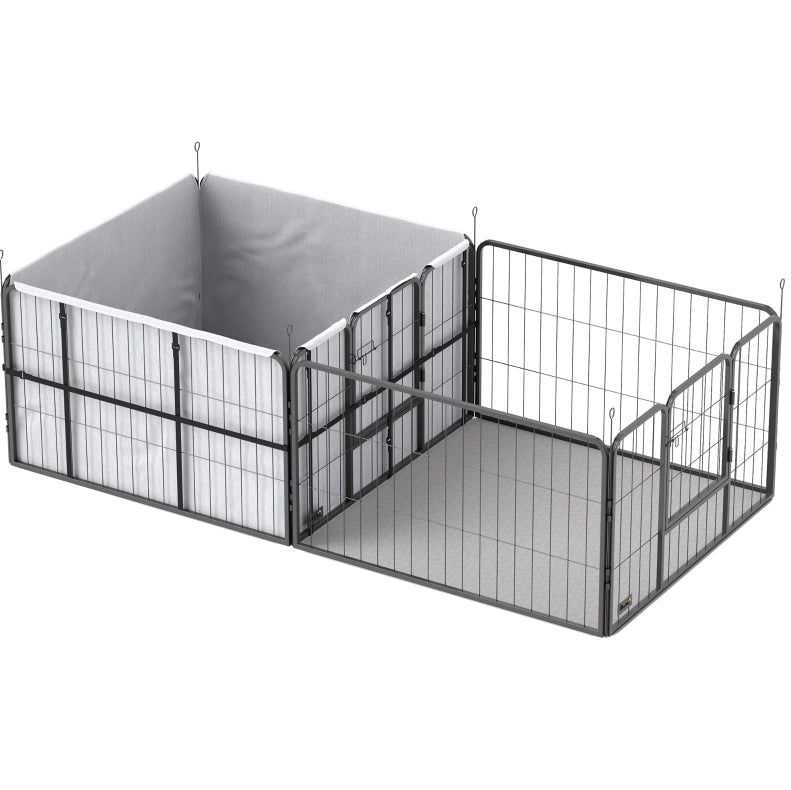 Recinto per cuccioli 203x102x60 cm in poliestere nero, 7 pannelli, 2 zone –