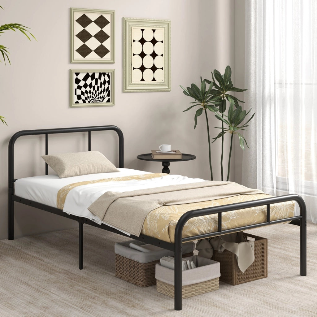 Letto piattaforma in metallo moderno con testiera e pedier facile da montare, Struttura per letto singolo Nero-Letti e strutture