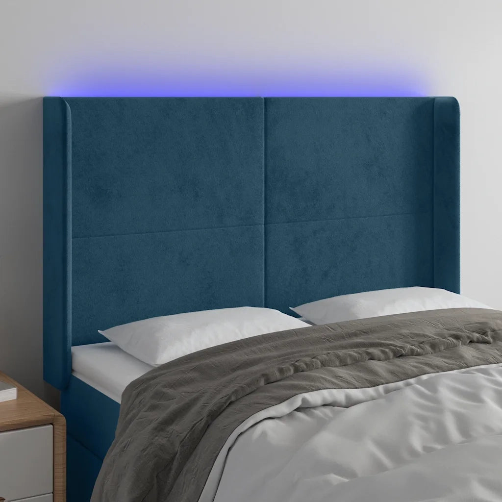 Testiera a LED Blu Scuro 147x16x118/128 cm in Velluto 3123820