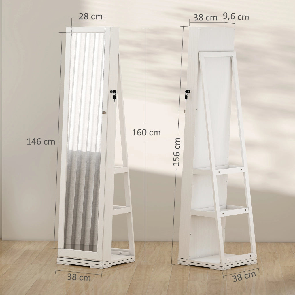 Armadio per gioielli con specchio e cassetti ¨C zephmum ¨C in legno bianco 40x30x15