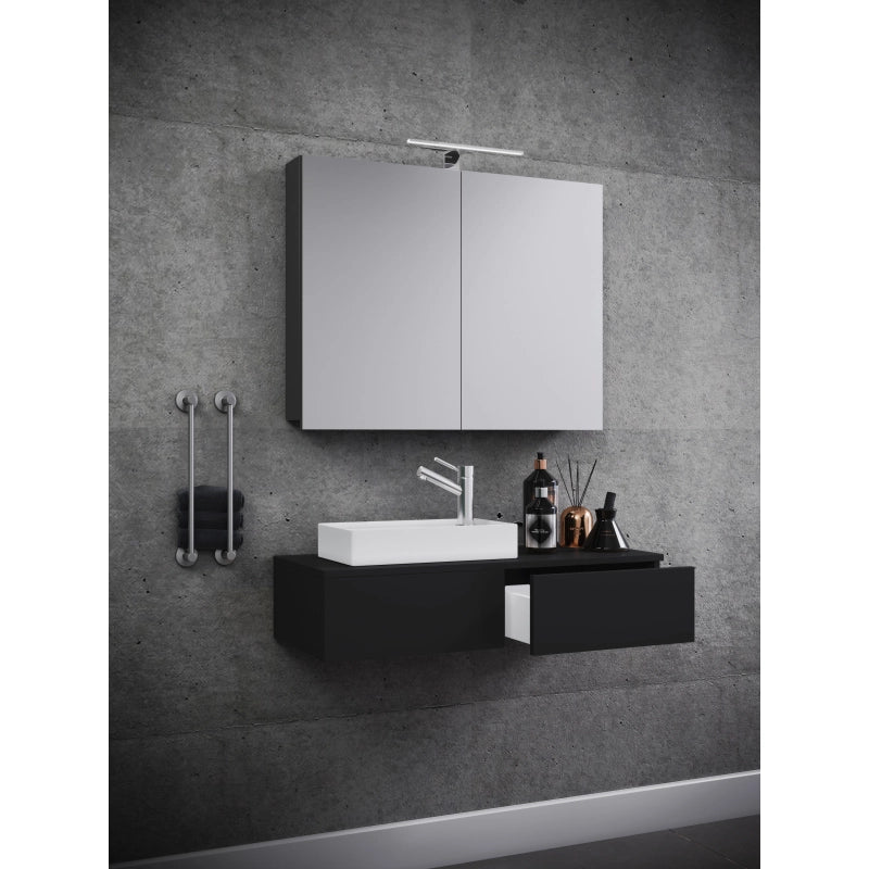 Spazio di Ezooza  Mobile Sospeso con lavabo in ceramica di alta qualità ed armadietto a specchio, Nero ,