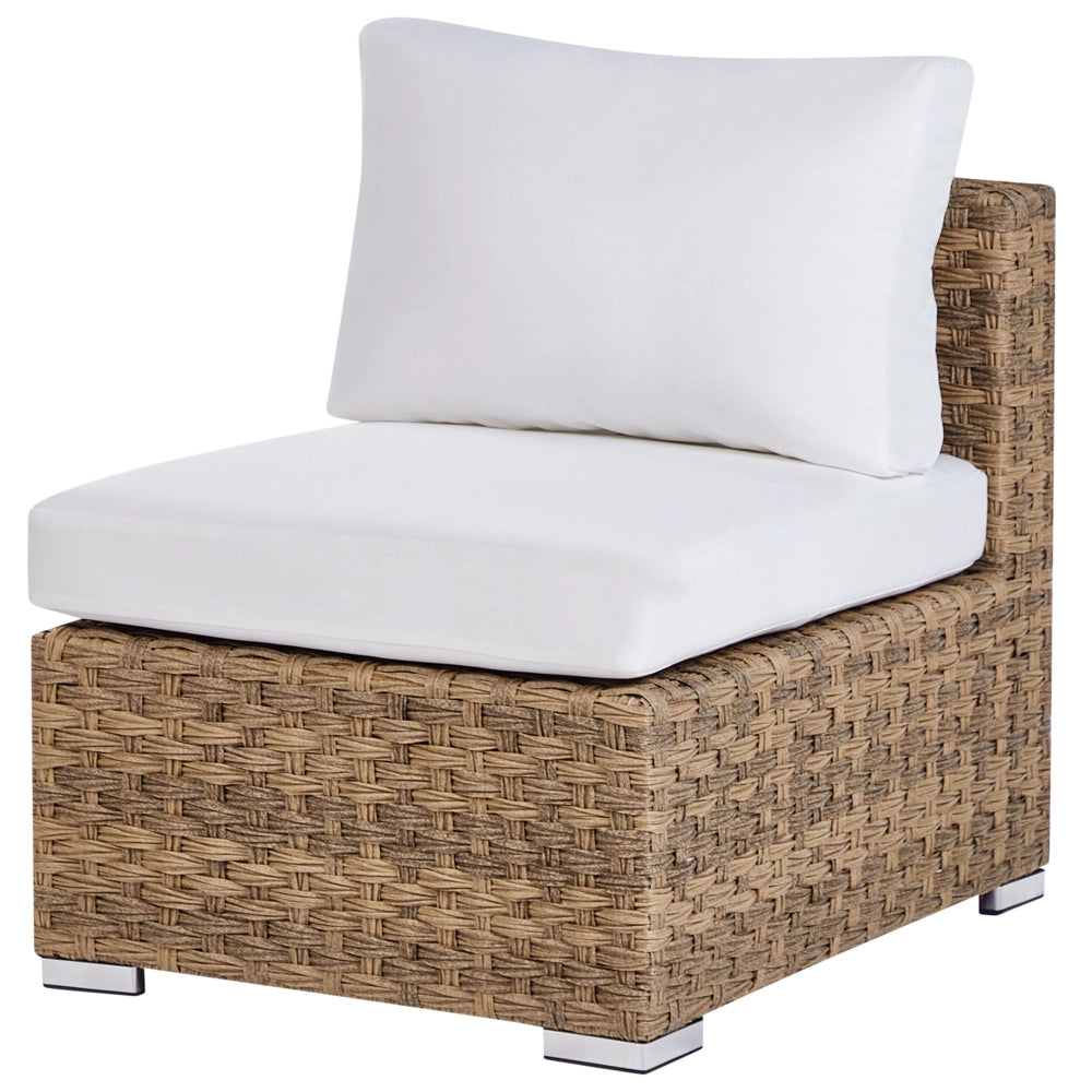 Set da giardino 8 posti in rattan color marrone chiaro lato destro con cuscini beige Divano ad angolo Poltrona Tavolino da caffè