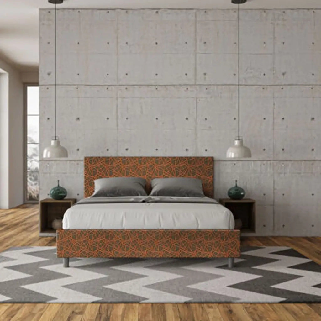 Letto matrimoniale senza rete imbottito 160x190 tessuto Era 4 arancio Adele