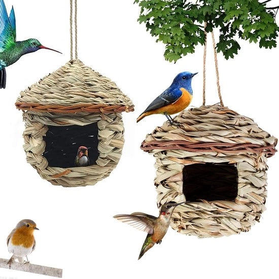Casa per Uccelli Tessuta all'Aperto Box di Nido per Uccelli Tessuta a Mano Nido per Colibrì - Insacco da 2