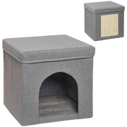 CASETTA PER GATTI PIEGHEVOLE A CUBO CON CUSCINO E TAPPETINO TIRAGRAFFI, 36.5X36.5X36.5 CM, GRIGIO