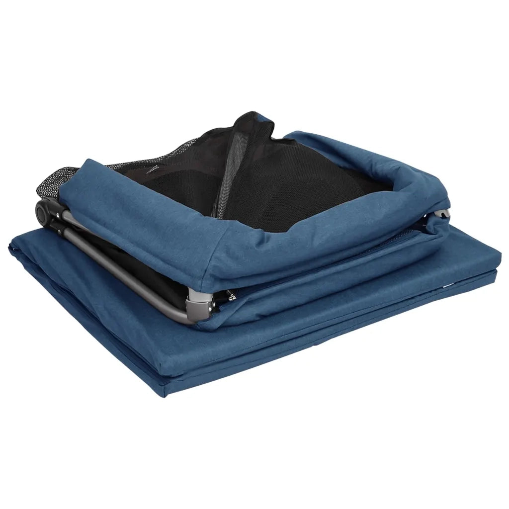 Box per Bambini con Materasso Blu Marino Tessuto di Lino CFW8141826