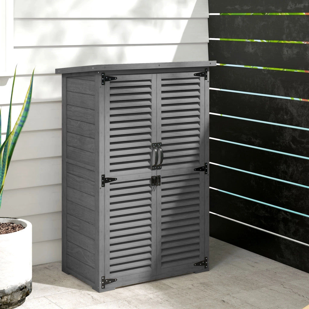 Armadio da Giardino in Legno con 2 Ripiani e Porte a Persiane ¨C Zephmum ¨C 75x50x118cm Grigio