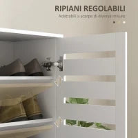 Mobile Scarpiera a 5 Livelli con 4 Ripiani Regolabili e Ante a Doghe, in Legno, 76x33Px98 cm, Bianco