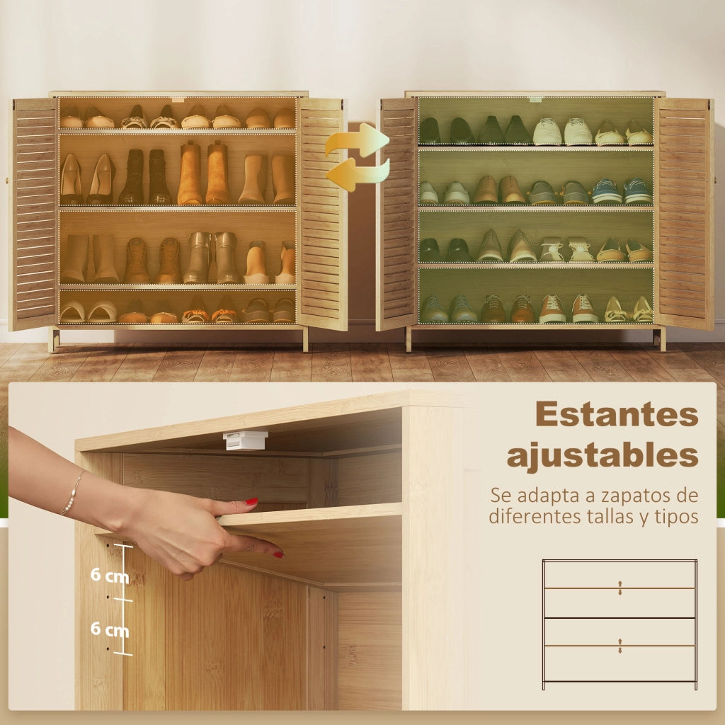 Armadio per Scarpe in Bamb¨´ ¨C Zephmum ¨C Porte a Persiana, Capacit¨¤ 14 Pares, Natural