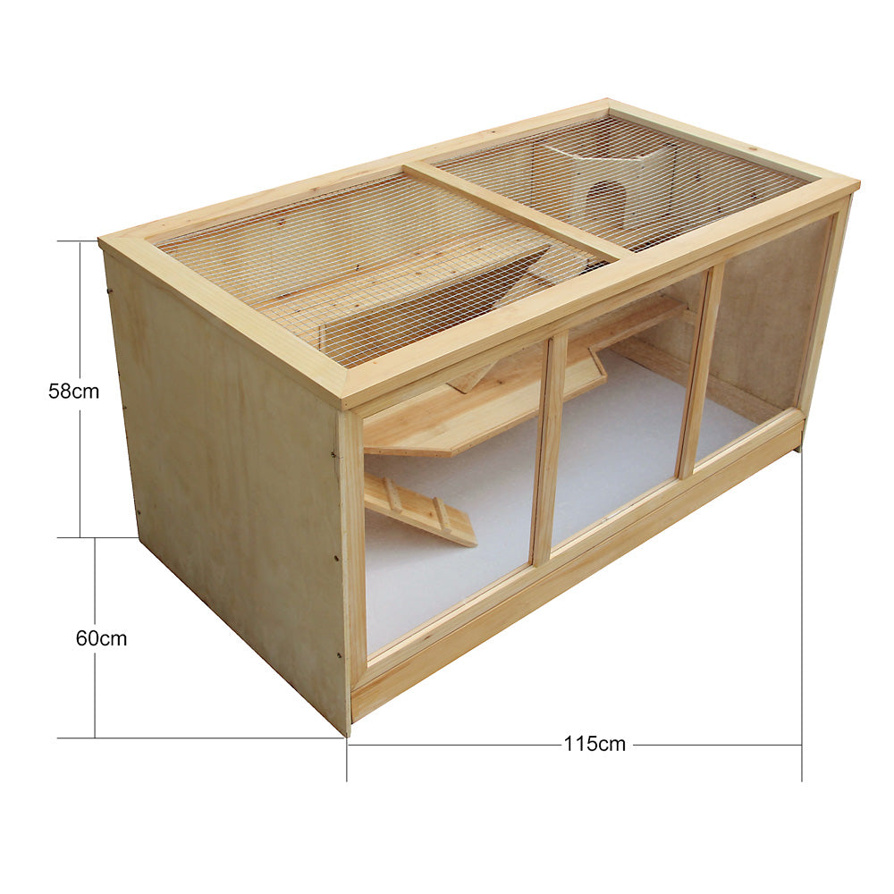 Gabbia XXL per criceti e roditori, in legno e plexiglas, con tetto apribile