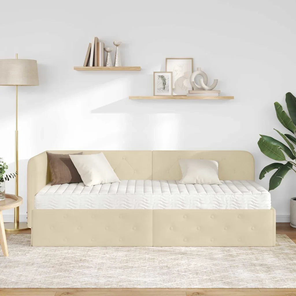 Cornice del letto ad angolo Crema 80 x 200 cm Tessuto 3394035