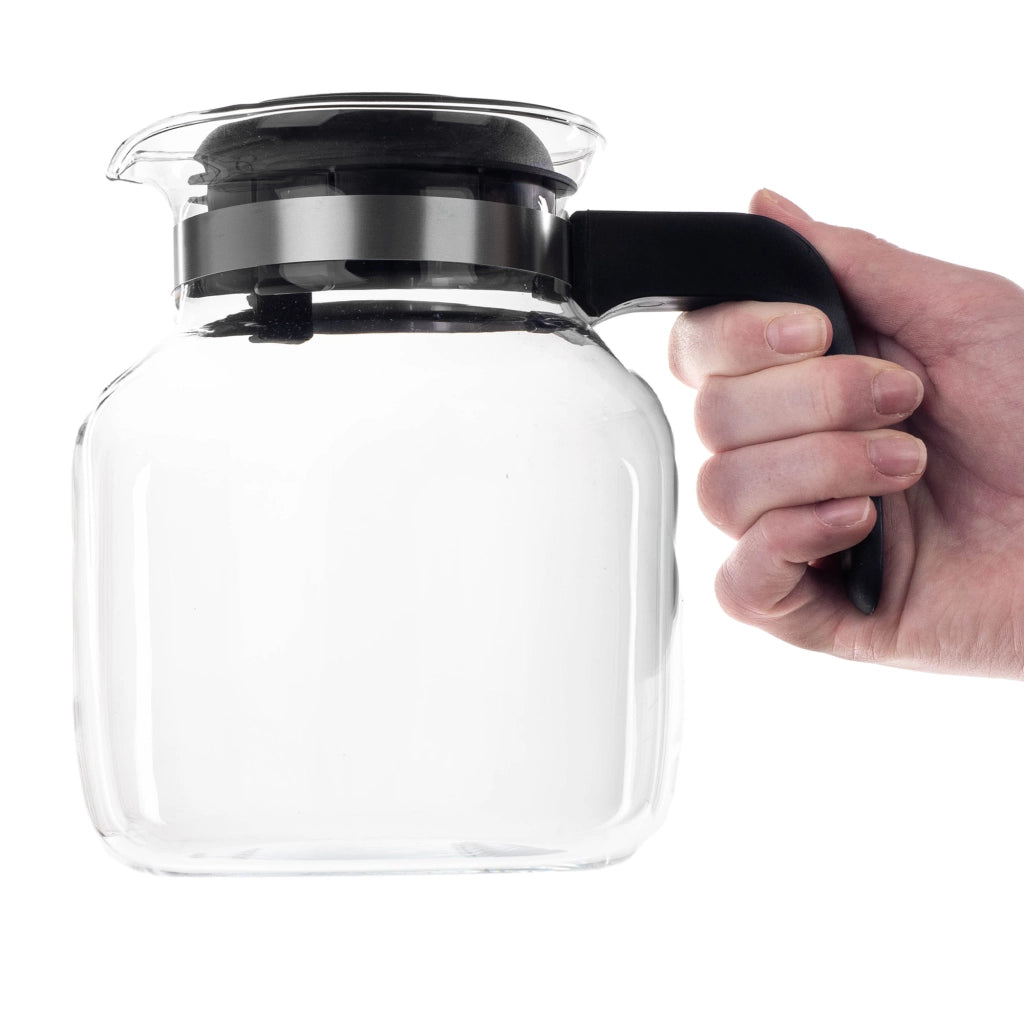 KADAX Brocca in vetro per tè e caffè da 1,5 l, resistente al calore, con coperchio, colore nero.