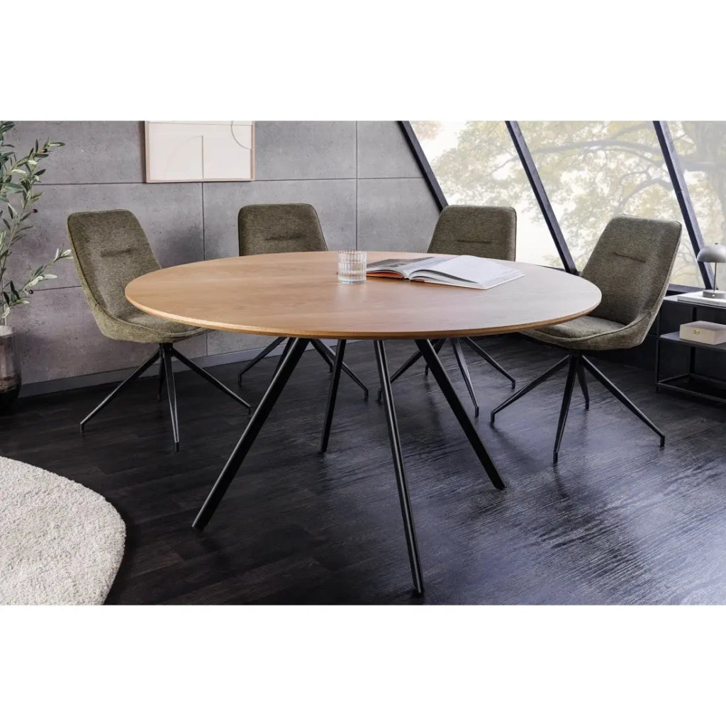 Tavolo da pranzo SOREN – Effetto legno di quercia e metallo – 120 cm – Rotondo – Stile industriale