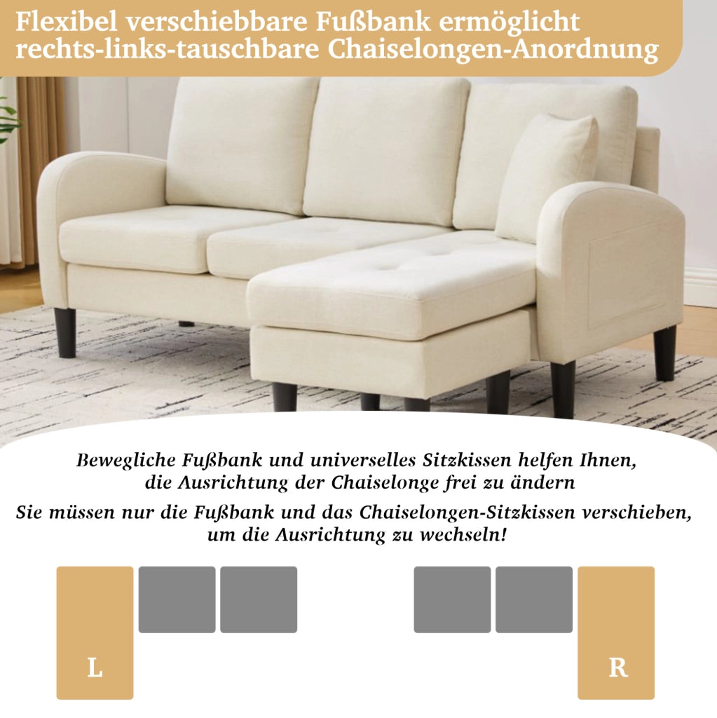 Sofa angolare modulare con chaise longue 166 x 118 x 77 cm; beige chiaro in tessuto effetto lino
