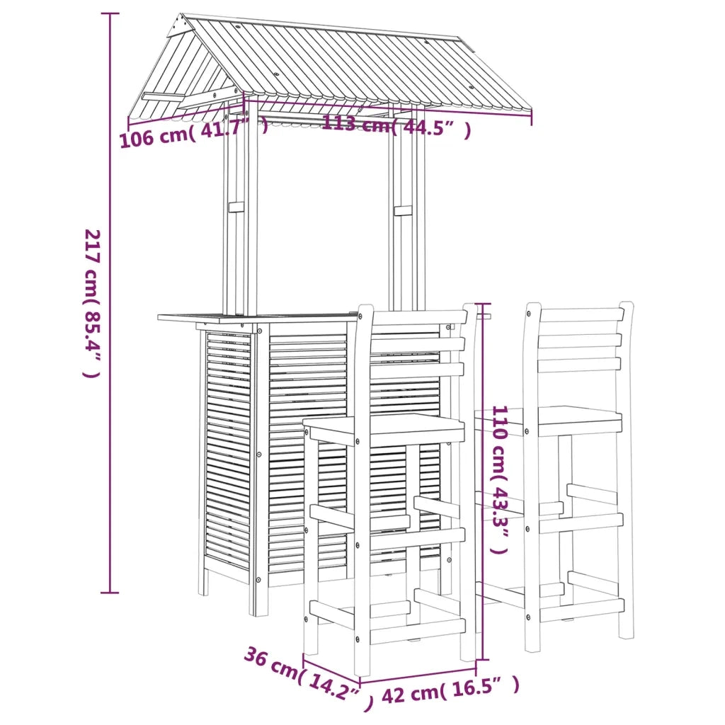 Set da Bar per Giardino 3 pz in Legno Massello di Acacia 3116004