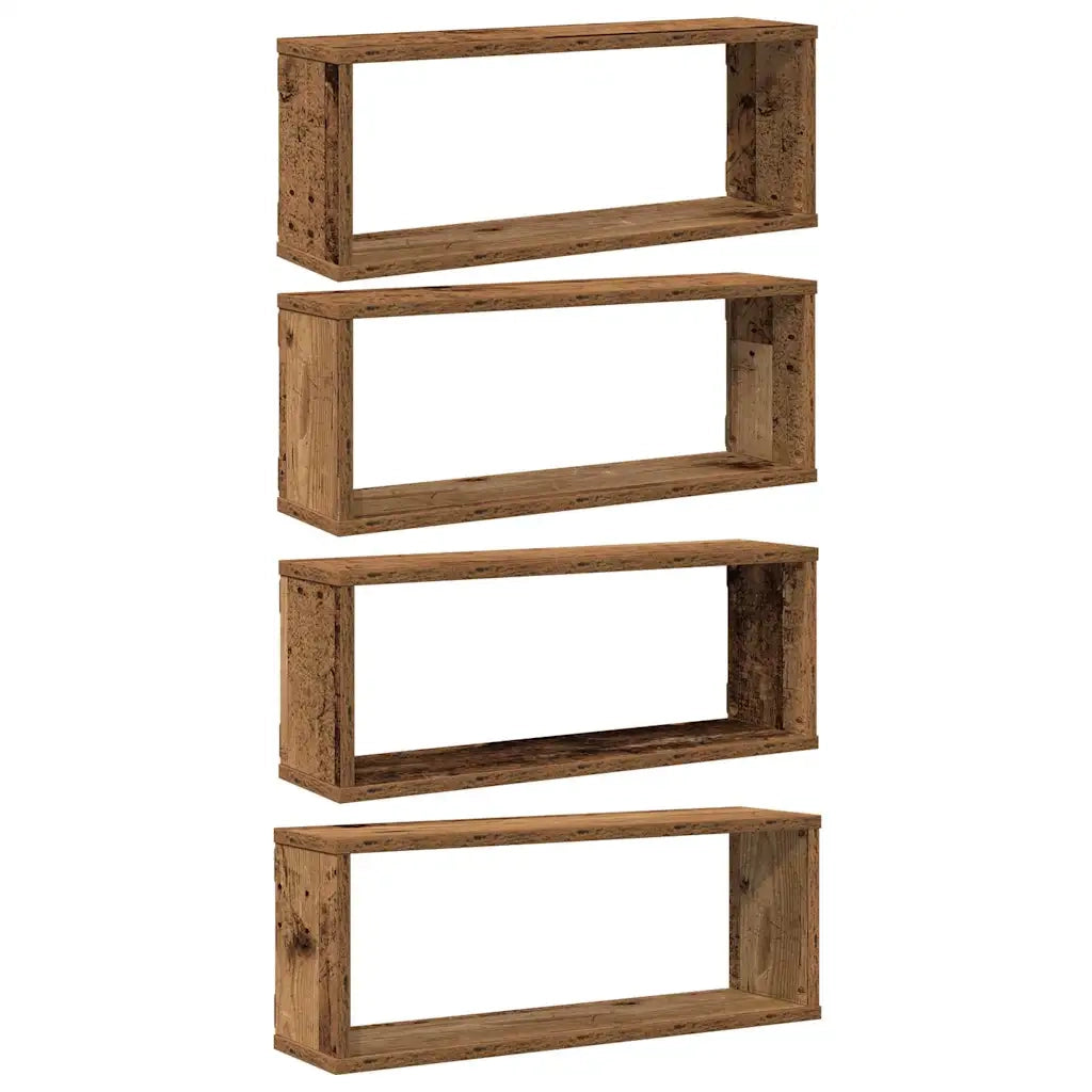 Mensole a Cubo Muro 4 pz Legno Antico 60x15x23 cm in Truciolato 856587