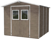 Casette Box da Giardino in Legno Porta Utensili 238x207x214 cm con 2 Porte e Finestre Ecla Tortora