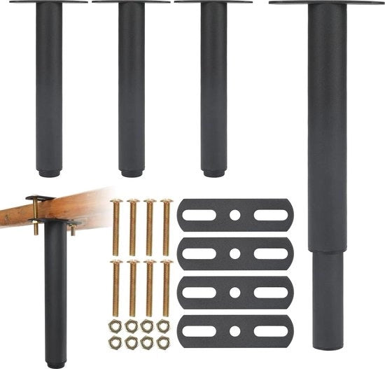 Piedini per letto regolabili - Nero metallo - 4 pezzi - Piedini per letto retrattili - Capacità di carico 500 kg - 18-33 cm