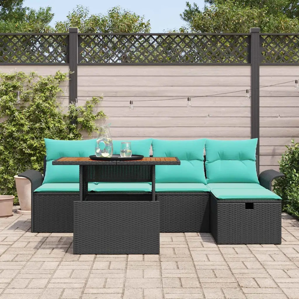 Set Divano da Giardino 6 pcs Nero polyrattan