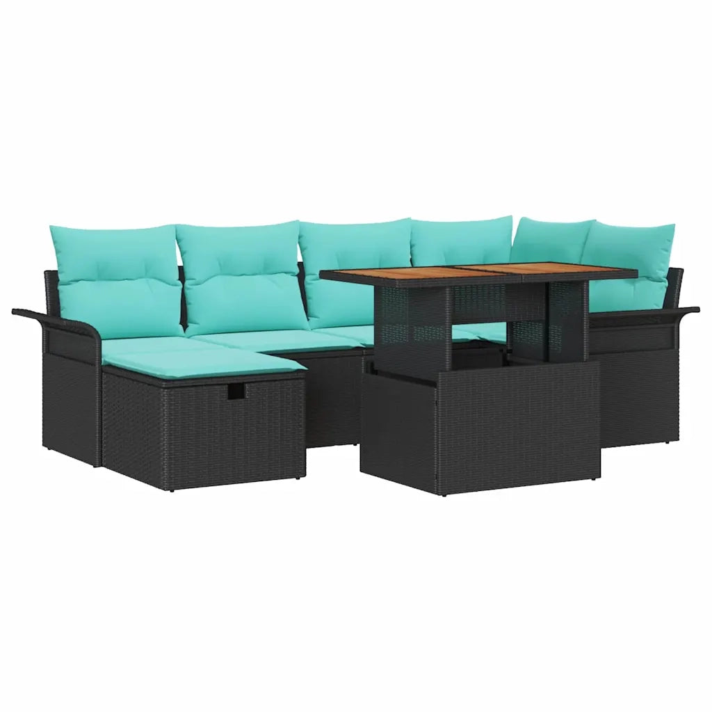Set Divano da Giardino 7 pcs Nero polyrattan