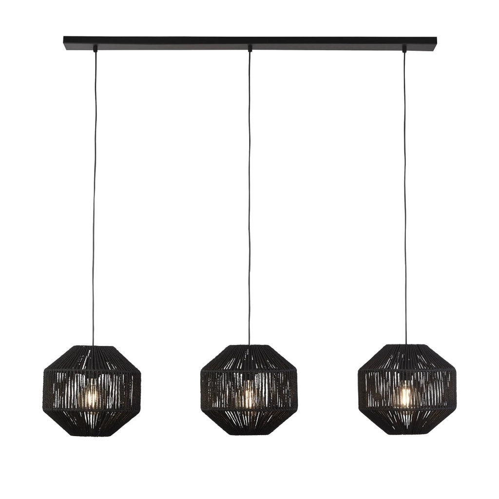 Lampadario Contemporaneo Vimini Acciaio Nero Tessuto 3 Luci E27