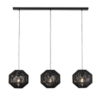 Lampadario Contemporaneo Vimini Acciaio Nero Tessuto 3 Luci E27
