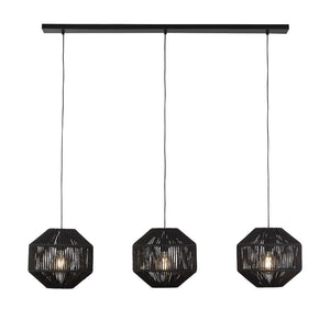 Lampadario Contemporaneo Vimini Acciaio Nero Tessuto 3 Luci E27