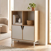 Mobile Contenitore Kerrköndam Comò con 2 Ante e 2 Vani Aperti 94 x 76 x 40 cm - Effetto Rovere/Bianco [en.casa]