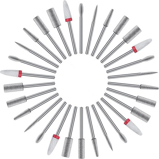 Set di 30 puntoni per foratura elettrica - puntoni diamantati per acrilati gel unghie - puntoni di foratura e sicurezza e bit di abrasione per manicure e pedicure