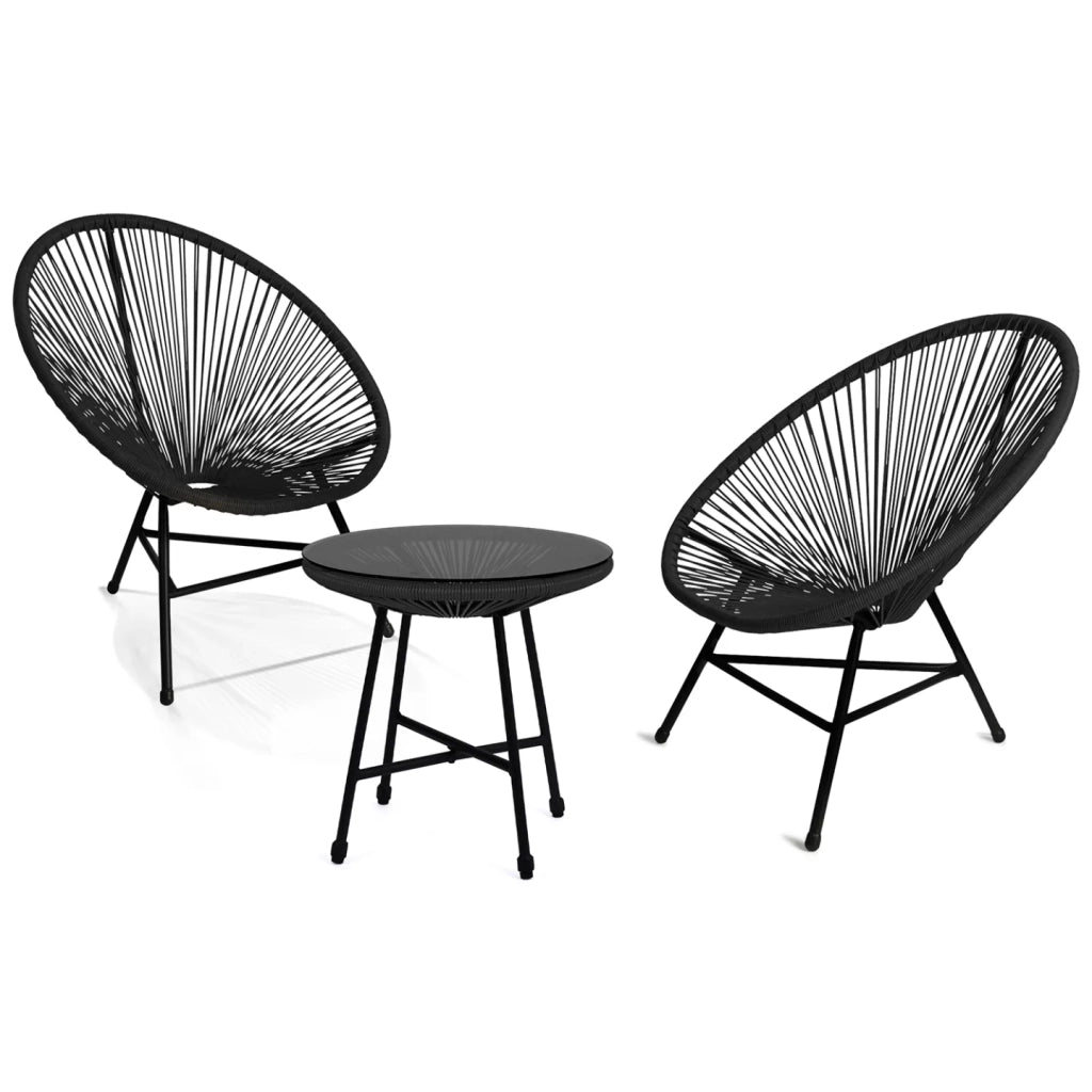 IDMarket - Set di mobili da giardino IZMIR tavolo e 2 poltrone uovo in corda nera