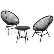 IDMarket - Set di mobili da giardino IZMIR tavolo e 2 poltrone uovo in corda nera