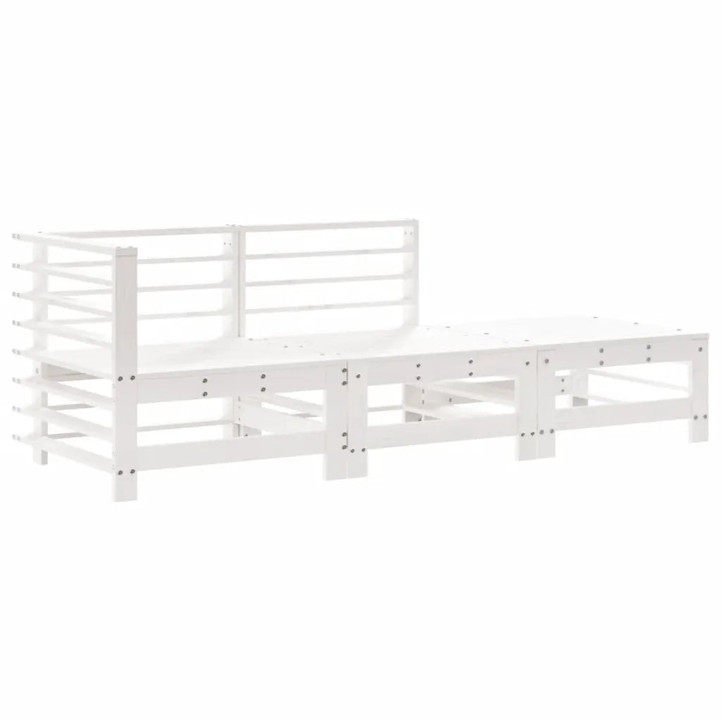 Set Divani da Giardino 3pz | Set Salotto da Giardino con Cuscini in Legno Massello Bianco