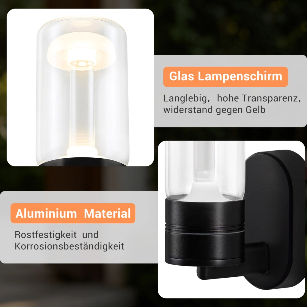 ZMH Lampada da Parete Esterno LED 10W Nero 3000K Impermeabile  IP65 per Terrazza Ingresso Corridoio
