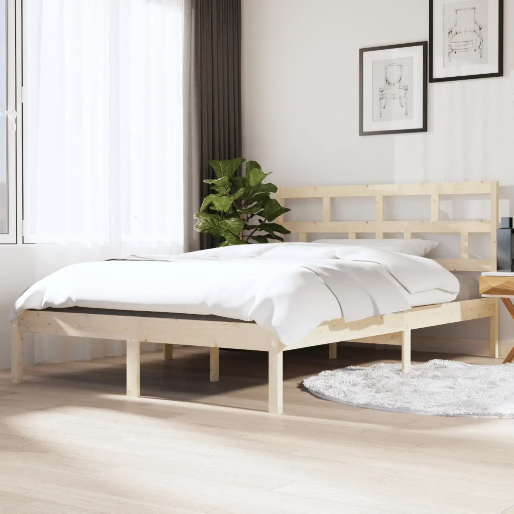Letto matrimoniale | Letto per adulti | Giroletto in Legno Massello di Pino 140x190 cm