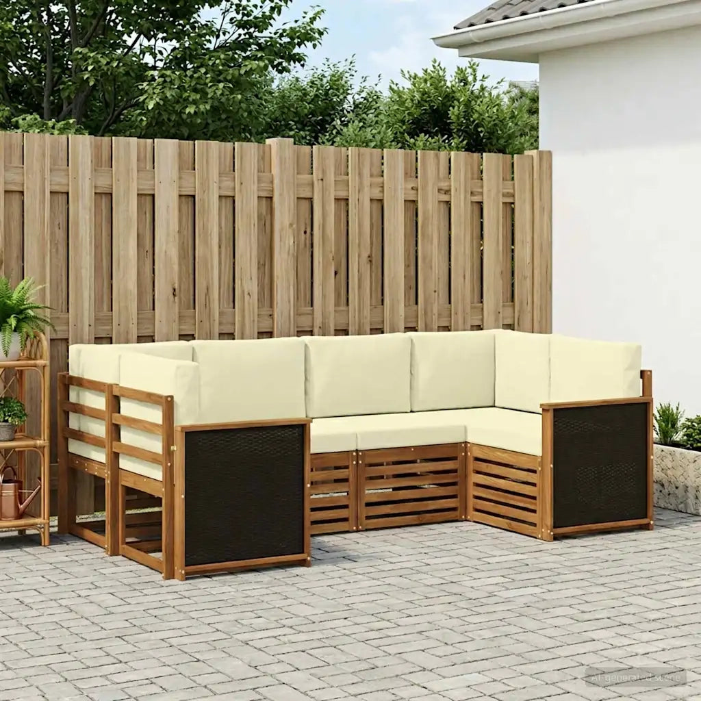Set divano sezionale con cuscino 5 pcs Naturale e Crema 3384761