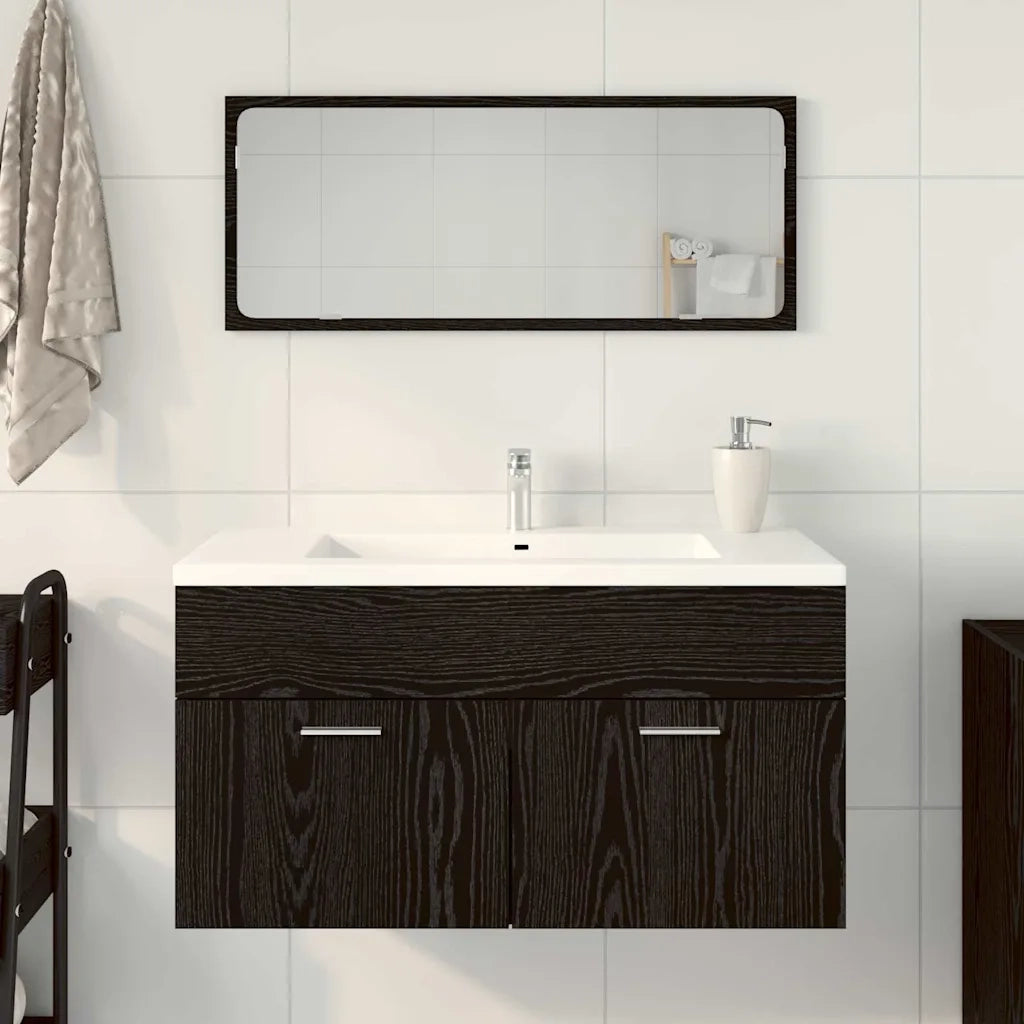 Set di mobili per il bagno 2 pcs Rovere Nero Legno multistrato 863138
