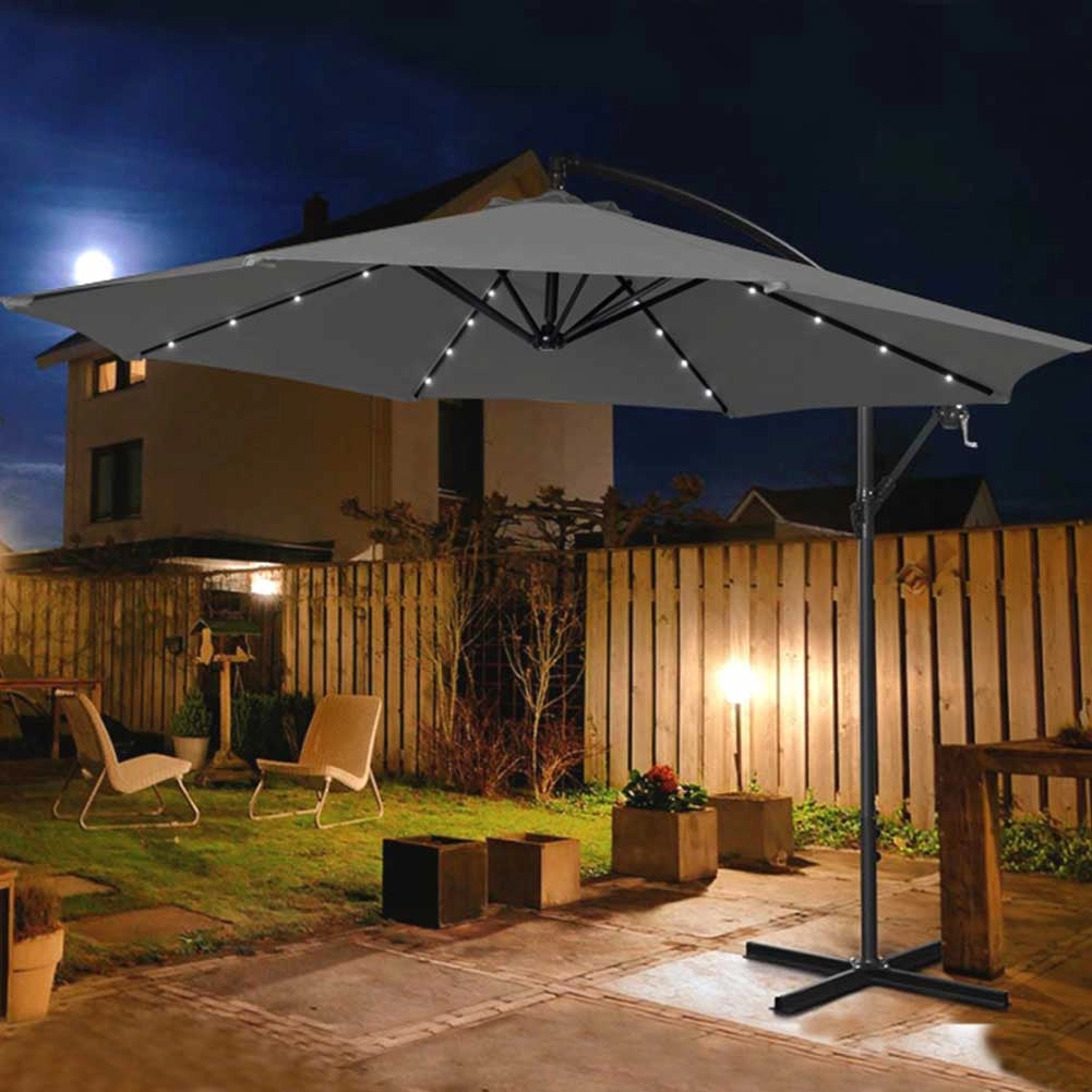 Ombrellone Giardino 3mt con Luce LED Solare Palo Decentrato con Carrucola Grigio