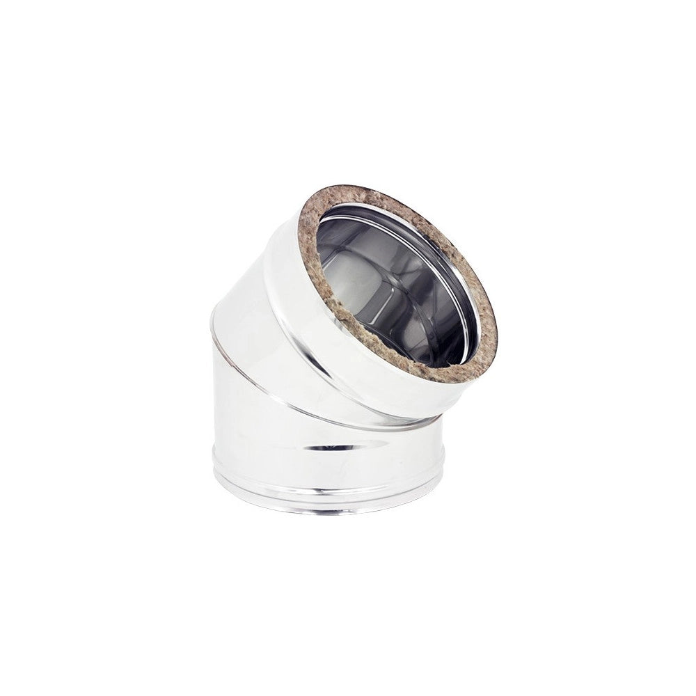 Gomito curva acciaio inox doppia parete di 200 - de 250mm, scegli se  15 gradi