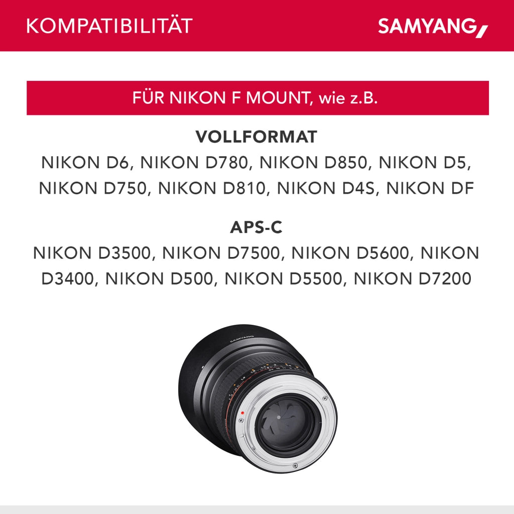 MF 85mm F1.4 AS IF UMC per Nikon F - obiettivo per ritratti a pieno formato per attacco Nikon F/F AE, adatto per APS-C, messa a fuoco manuale, per DSLR Nikon D780, D3500, D850, D7500, D5500