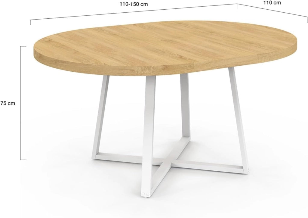 SELMA tavolo da pranzo rotondo allungabile 4-8 persone legno e bianco 110-150 cm