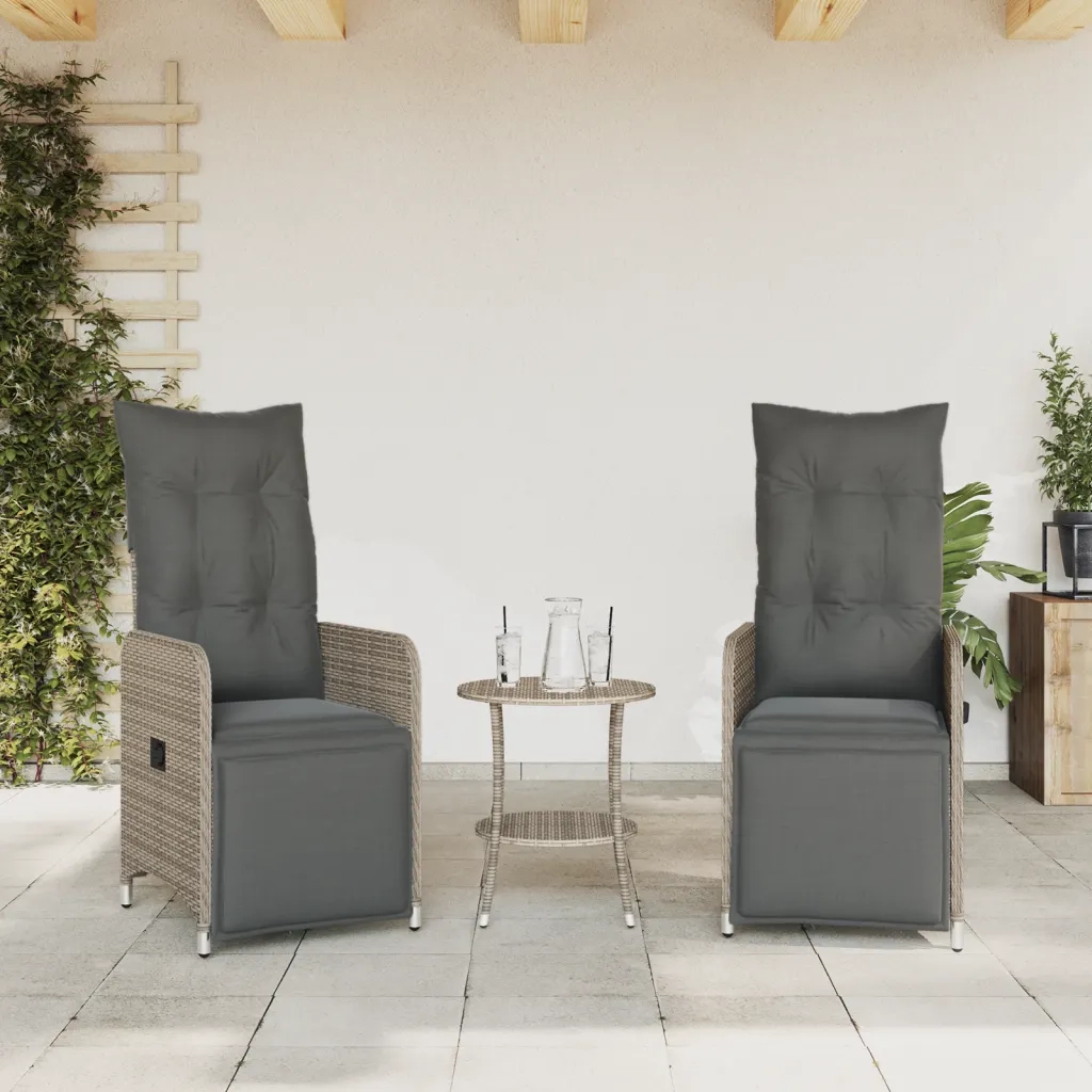 Sedie da Giardino Reclinabili 2 pz e Cuscini Grigio Polyrattan 365702
