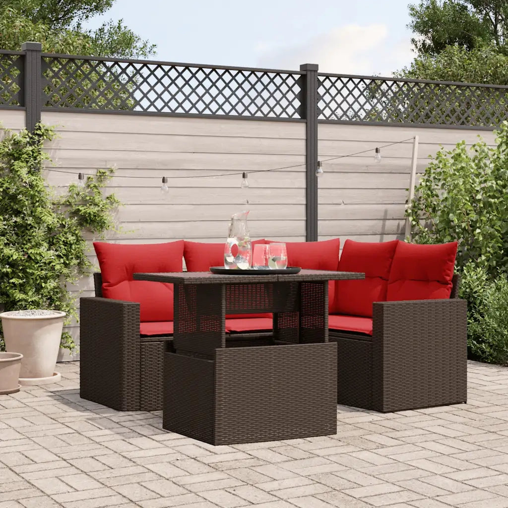 Set Divani da Giardino 5 pz con Cuscini Marrone in Polyrattan 3267254