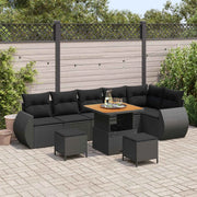 Set Divano da Giardino 9 pcs Nero Rattan in Polipropilene