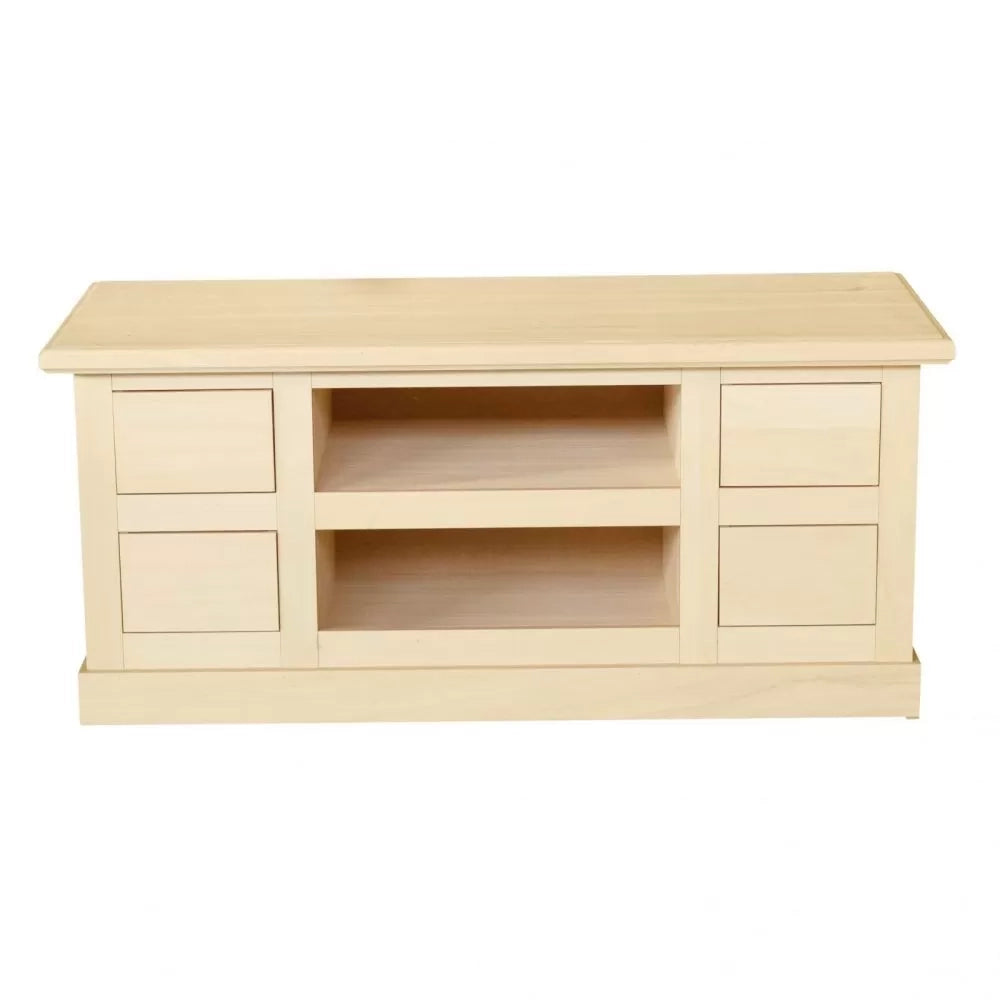 Porta tv 4 cassetti 2 vani a giorno legno grezzo 120x50x53 - Mobili 2G