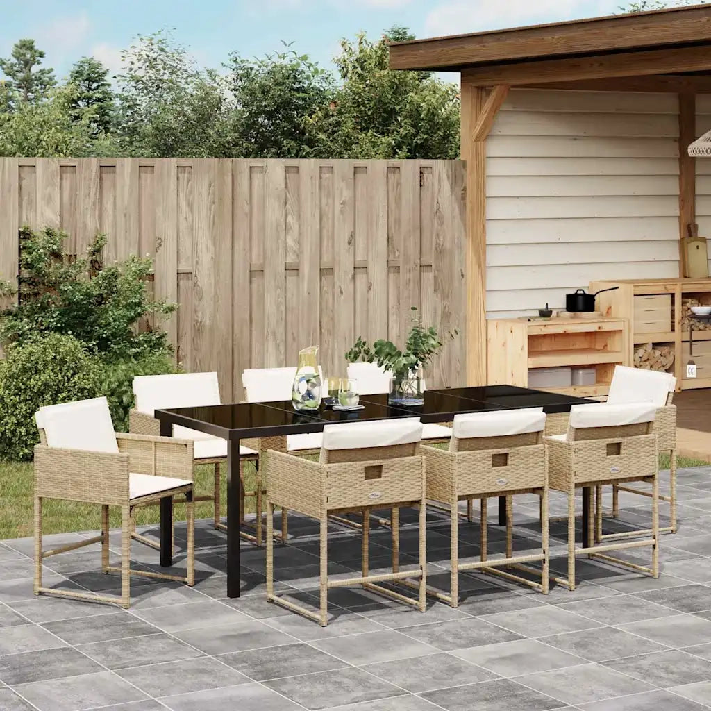 Set da Pranzo per Giardino con cuscino 9 pcs Beige polyrattan 3380023