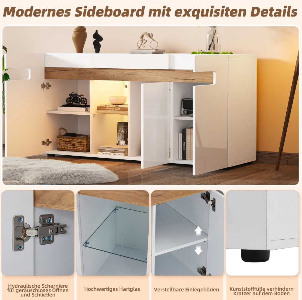 Credenza moderna a 3 ante con luce LED e controllo da app