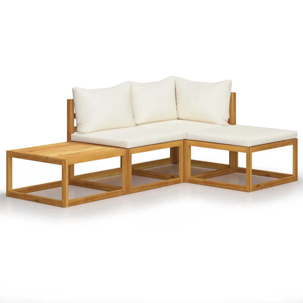 Set Divani da Giardino 4 pz con Cuscini Crema in Legno Acacia cod mxl 37821